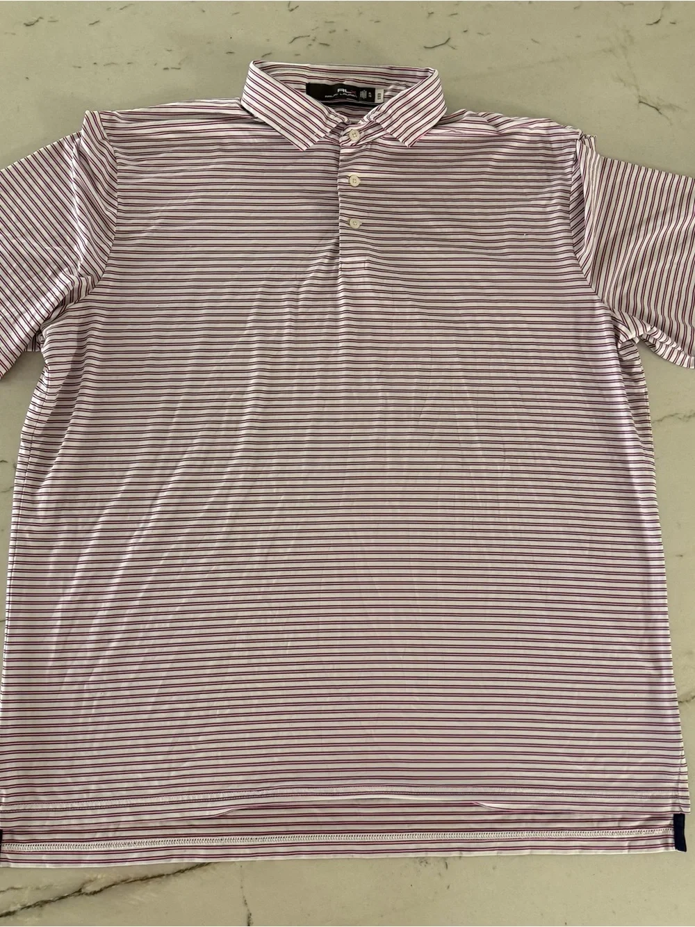 RLX Ralph Lauren Polo Shirt Mens XL Pink Striped Golf Performance Short Sleeve